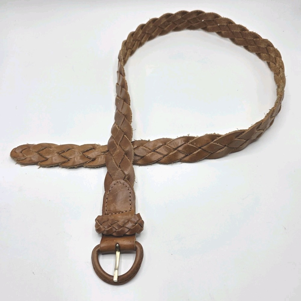 Vintage Lands' End Braided Leather Belt Womens SZ S Brown Western Boho Classic